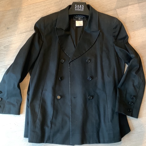 Rare CHANEL Vintage 98P Black Swing A Line Coat Jacket Blazer Stretch Suit 2pc - Picture 8 of 16